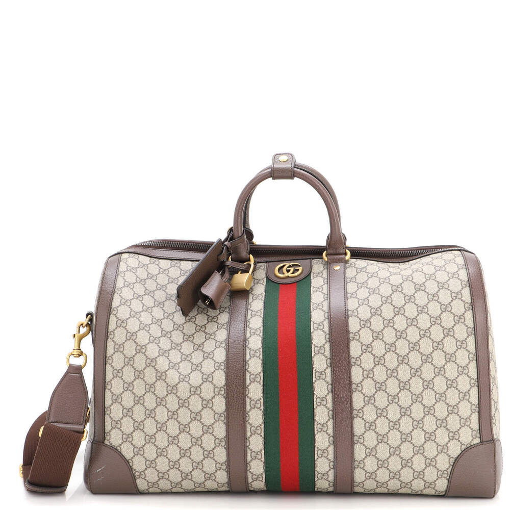 Gucci Large Savoy Web Convertible Duffle Bag GG Coated Canvas